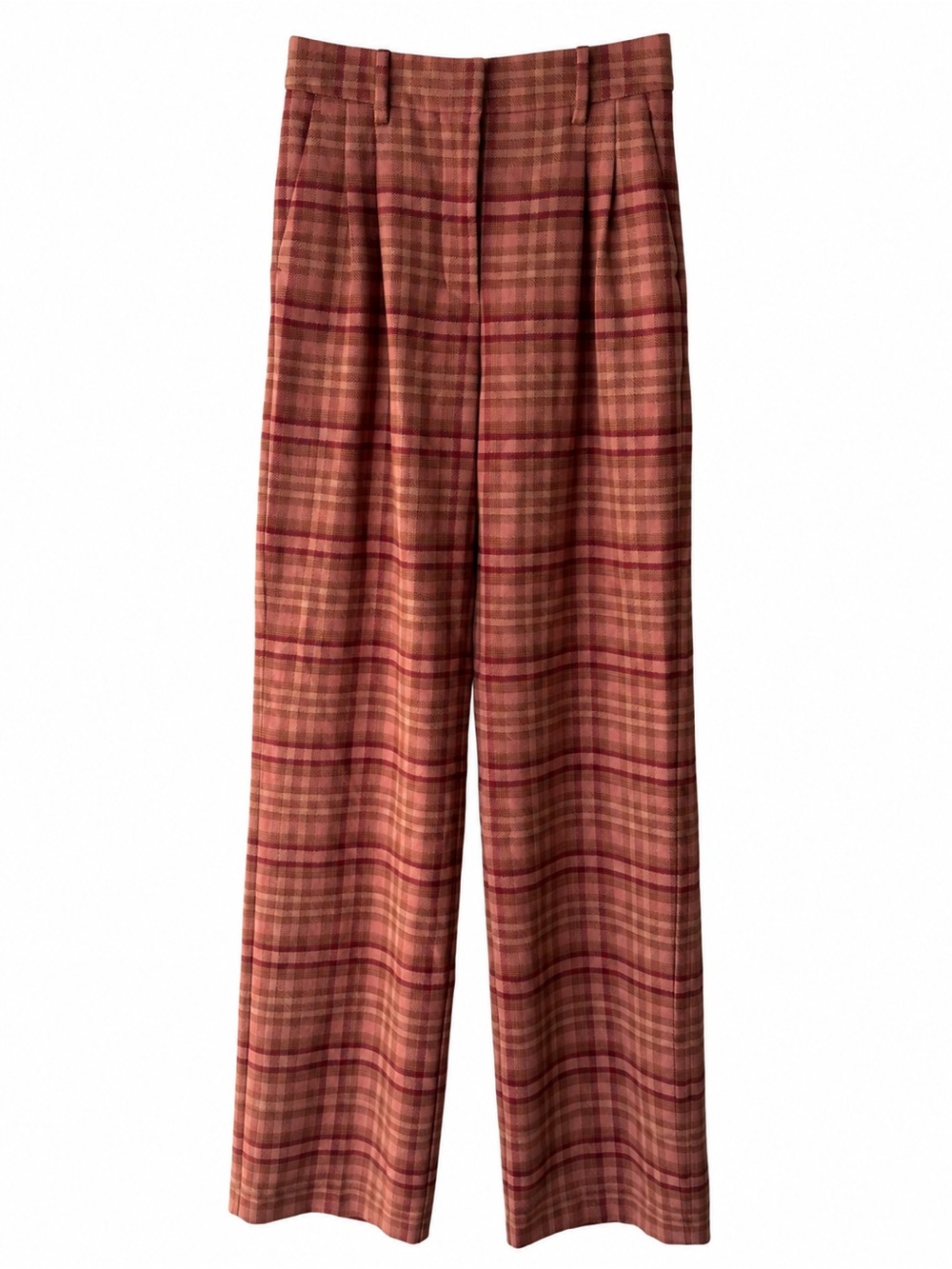 Aritzia Wilfred Rose Plaid High-Waist Wide-Leg Trousers Size 2